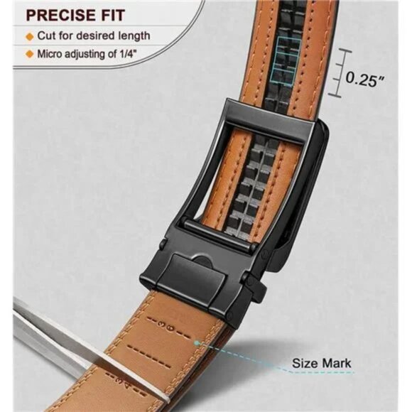MEN Belt, Ratchet Click Sliding Genuine Leather Black - Picture 6 of 7